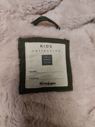 Abrigo niña verde kaki T 15/16 176cm.