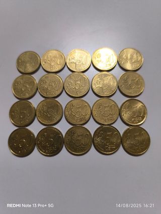 Lotto di 20 monete da 50 centesimi di euro