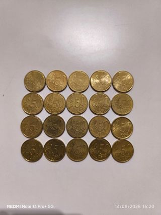 Lotto di 20 monete da 50 centesimi di euro