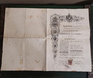 Marca da bollo antico diploma de 1890 Sicilia