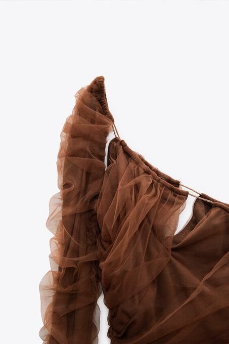 👗 Vestido Asimétrico de Tul Marrón Zara ✨