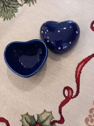Portagioie ceramica cuore blu stelline 