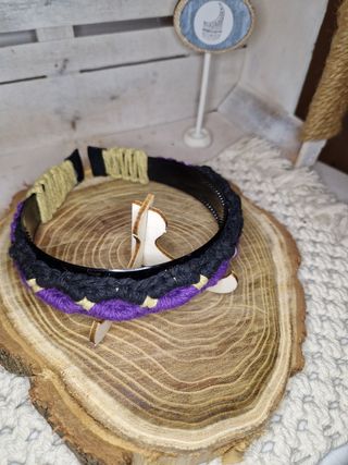 Frontino Macramé viola nero con tocco oro