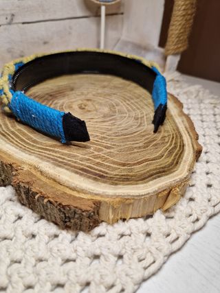 Frontino Macramé azzurro e oro