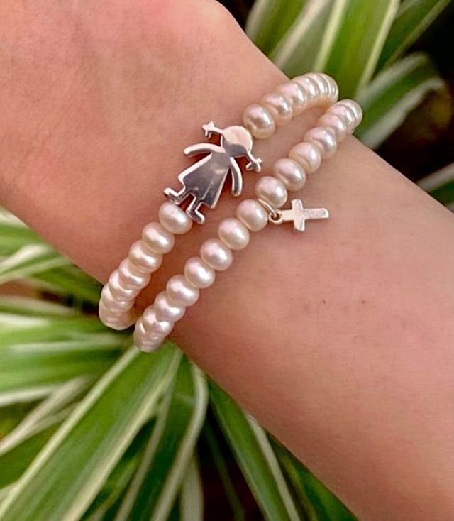 Pulsera plata y perlas cultivadas blancas rondelle