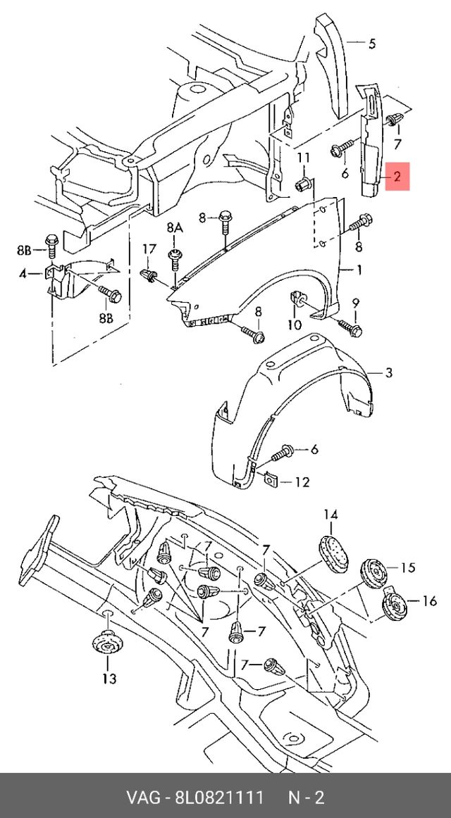 8L0821111 paraspruzzi passaruota Audi A3 8L