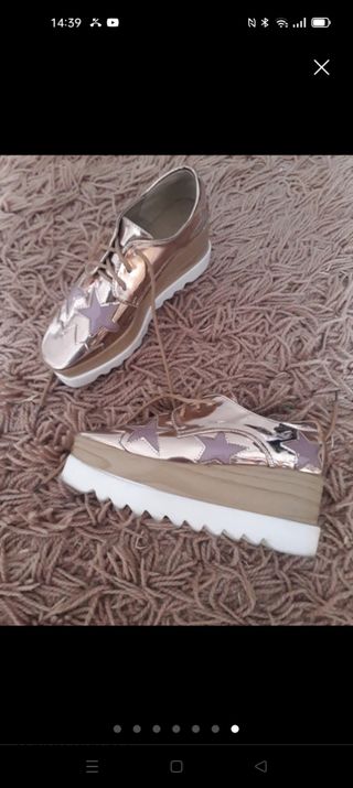 Zapatos-disfraz-plataforma oro rosa y estrellas ma