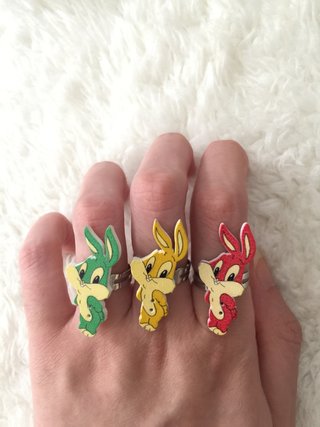 Lote 3 anillos ajustables conejos colores