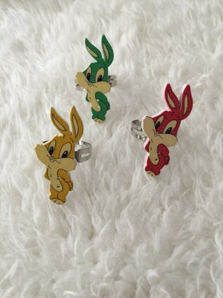 Lote 3 anillos ajustables conejos colores