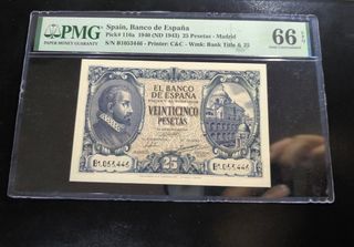 Billete 25 Pesetas 1940 PMG 66 EPQ