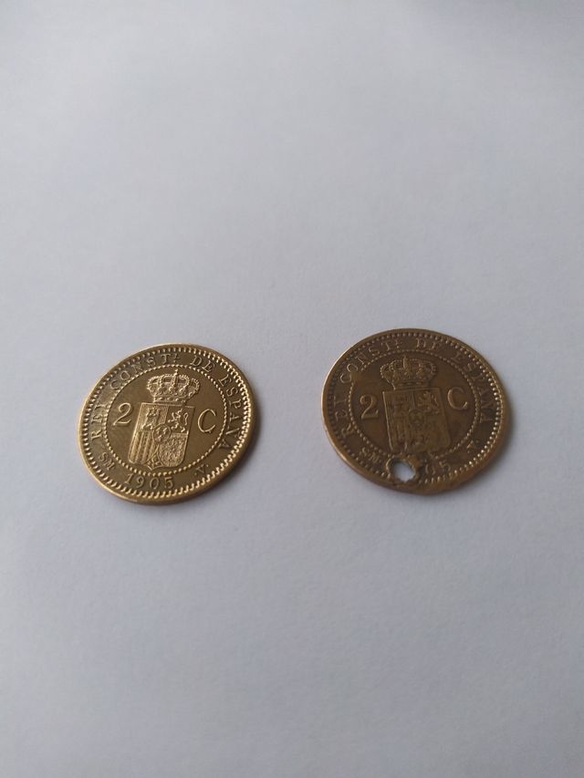 Monedas de dos céntimos de 1905 alfonso