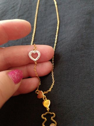 Cadena de acero con corazón y osito