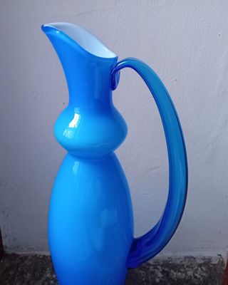 Orrefors Sweden"Salsa" blue pitcher.Vaso anfora