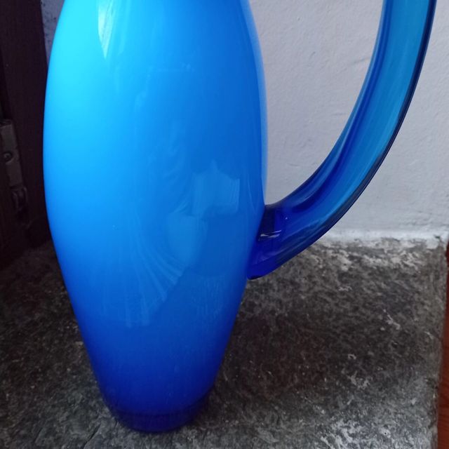 Orrefors Sweden"Salsa" blue pitcher.Vaso anfora