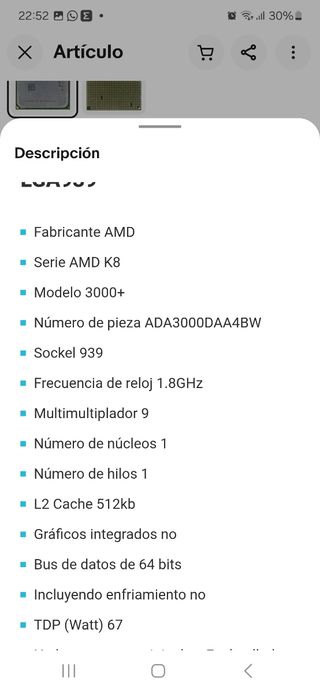 Procesador AMD Athlon 64 3000 socket 939