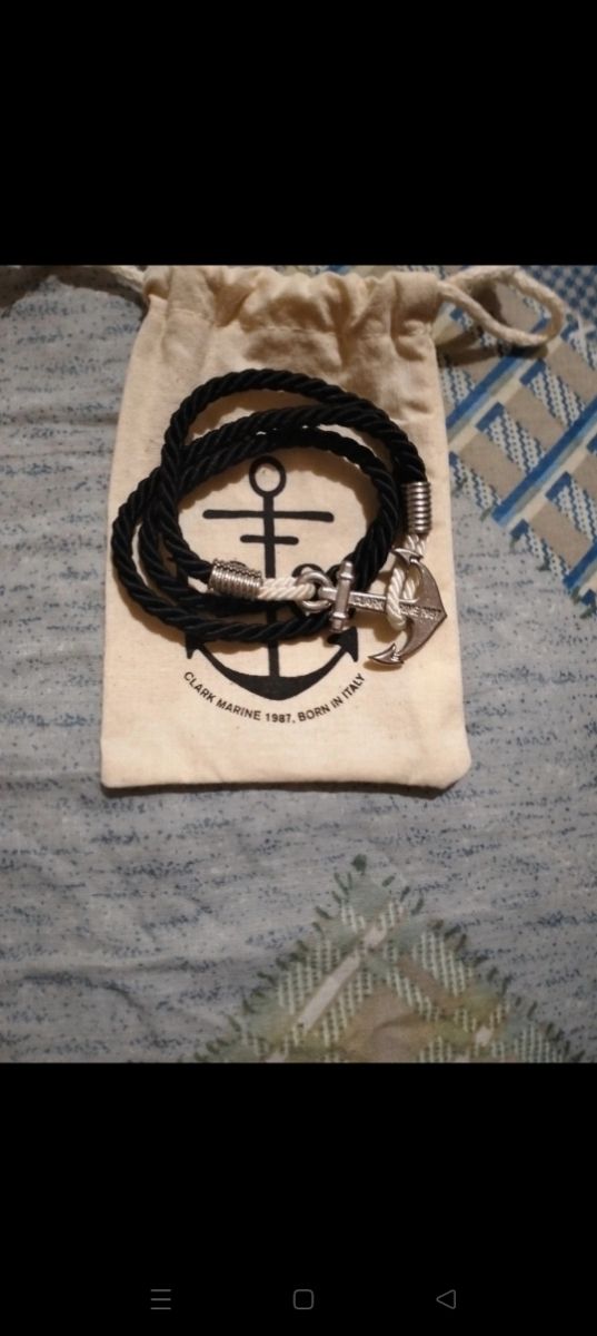 Bracciale nero in corda con ancora