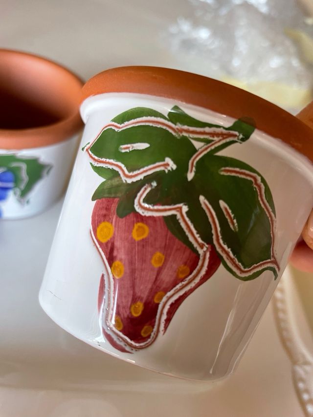 Set 3 vasetti in terracotta dipinta a mano 