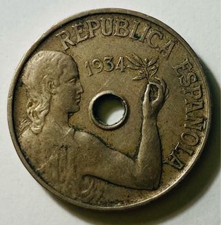 Moneda España 1934 II República 25 céntimos