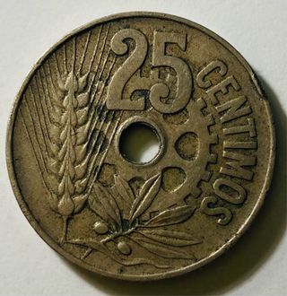 Moneda España 1934 II República 25 céntimos