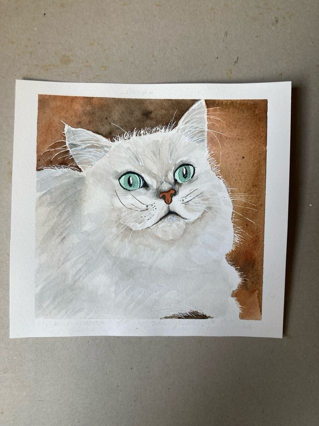 Acquerello originale dipinto a mano gatto