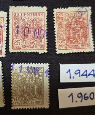 Timbres y sellos fiscales 1944-60