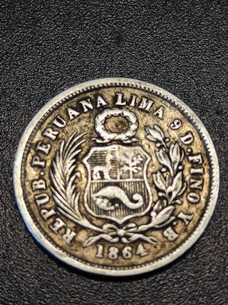 1 Dinero. 1864. Lima. Plata 900. Escasa