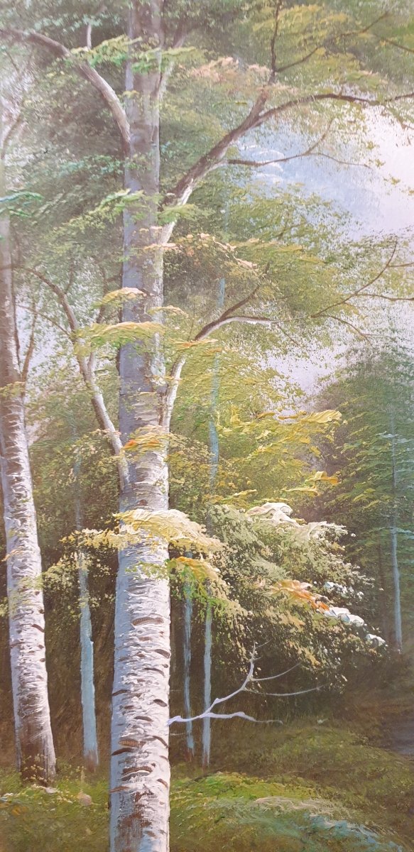PAISAJE AL OLEO CON MARCO DORADO DEL PINTOR J.BEL