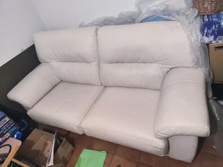 Sofá piel auténtica blanco tres plazas Losbu