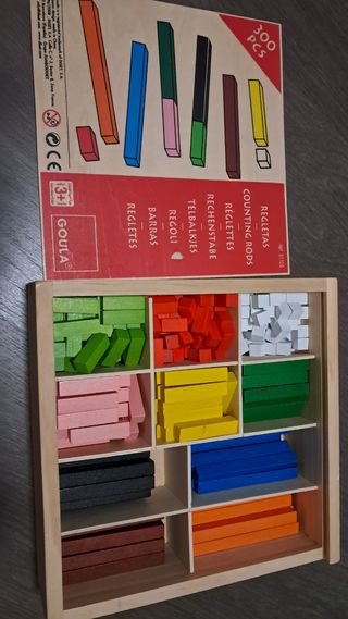 Juego educativo.Caja de regletas de madera Goula.