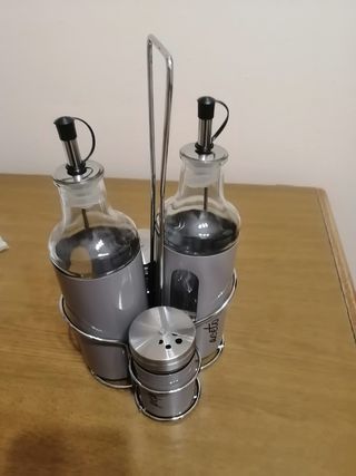 Set 4 pezzi olio aceto in vetro e metallo