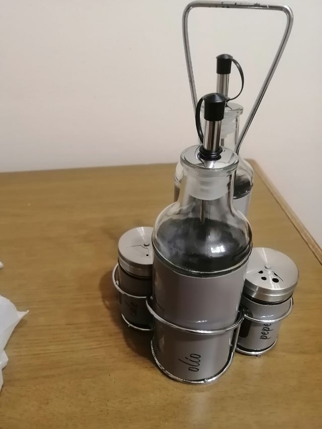 Set 4 pezzi olio aceto in vetro e metallo