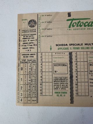 Schedina totocalcio sport calcio vintage