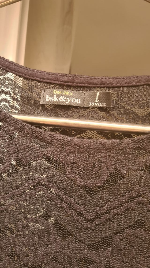 Jersey encaje transparente manga 3/4 negro