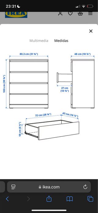 Comoda malm negra Ikea 4 cajones