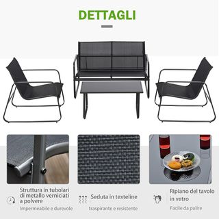 Set Tavolino con Panchina e 2 Sedie da Giardino,