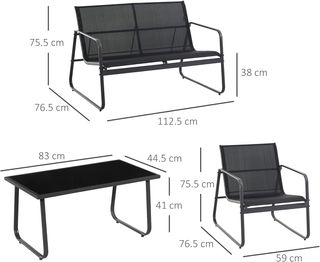 Set Tavolino con Panchina e 2 Sedie da Giardino,