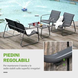 Set Tavolino con Panchina e 2 Sedie da Giardino,