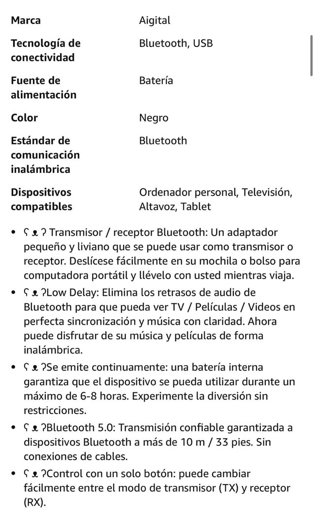 Bluetooth 5.0 Transmisor Receptor Inalámbrico