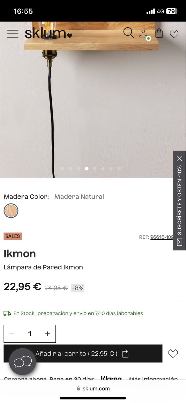 Juego de 2 lamparas de pared con estante