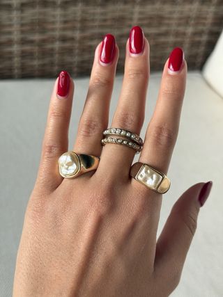 Pack Anillos Dorados Perlas