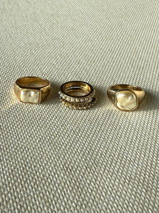 Pack Anillos Dorados Perlas