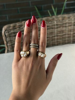 Pack Anillos Dorados Perlas