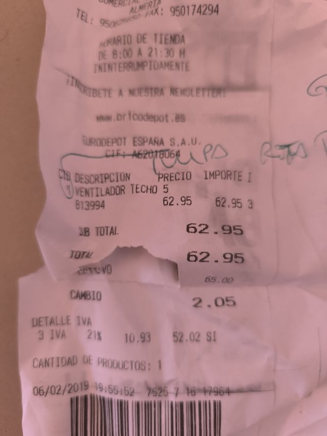 Ventilador techo sin mando