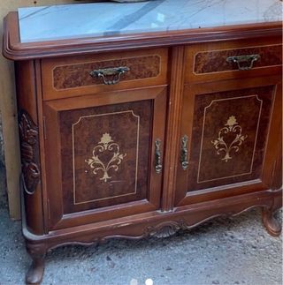 Mueble madera  y marmol antiguo vintaje URGE