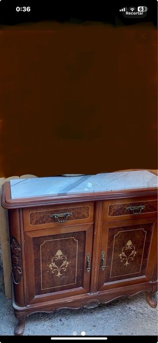 Mueble madera  y marmol antiguo vintaje URGE