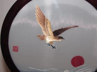 Cuadro vintage oriental china águila ave seda