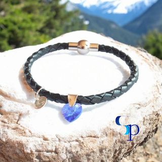 Pulsera de plata, cuero, cristal de Swarovski elem