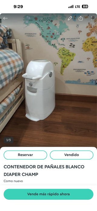 Lote cuna+contenedor pañales Diaper+ 2 cambiadores