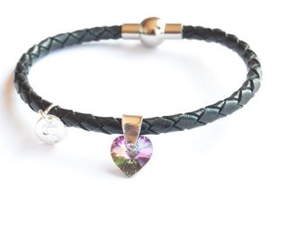 Pulseras de plata, cuero, Swarovski elem