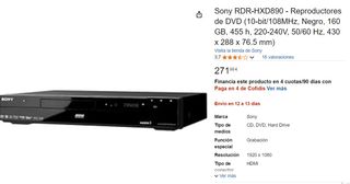 SONY compact disc RDR-HD890 disco duro..
